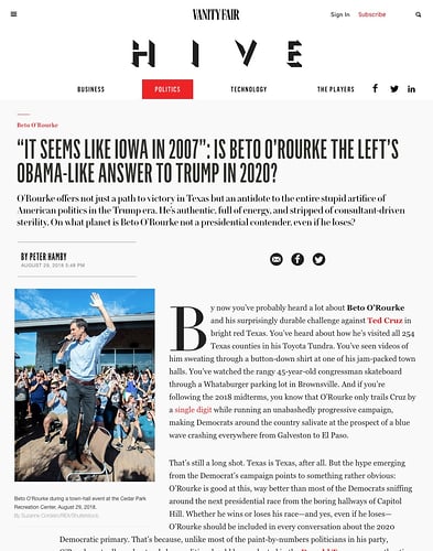 Beto O'Rourke, Vanity Fair, August 29, 2018 - Suzanne Cordeiro Photography
